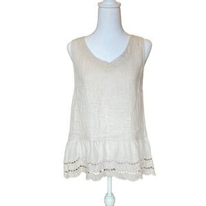 Valentina Naldi Sleeveless Cream and Lace Linen Blouse Womens Small